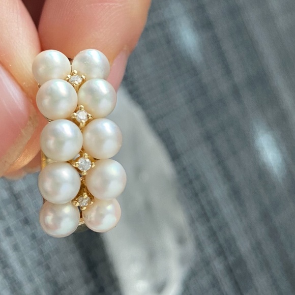 ✨18K Gold Diamond AKOYA Pearls Ring 7.5 - Picture 8 of 11